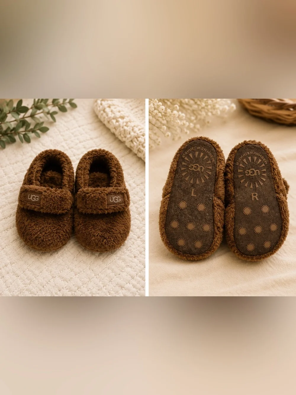 UGG Kids Chestnut Brown Plush Mary Jane Slippers